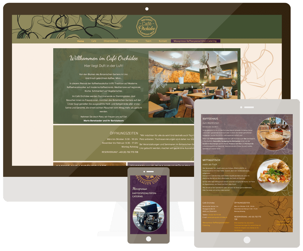 Mockup der Webseite von Cafe Orchidee - Webdesign von Teresa Seidel