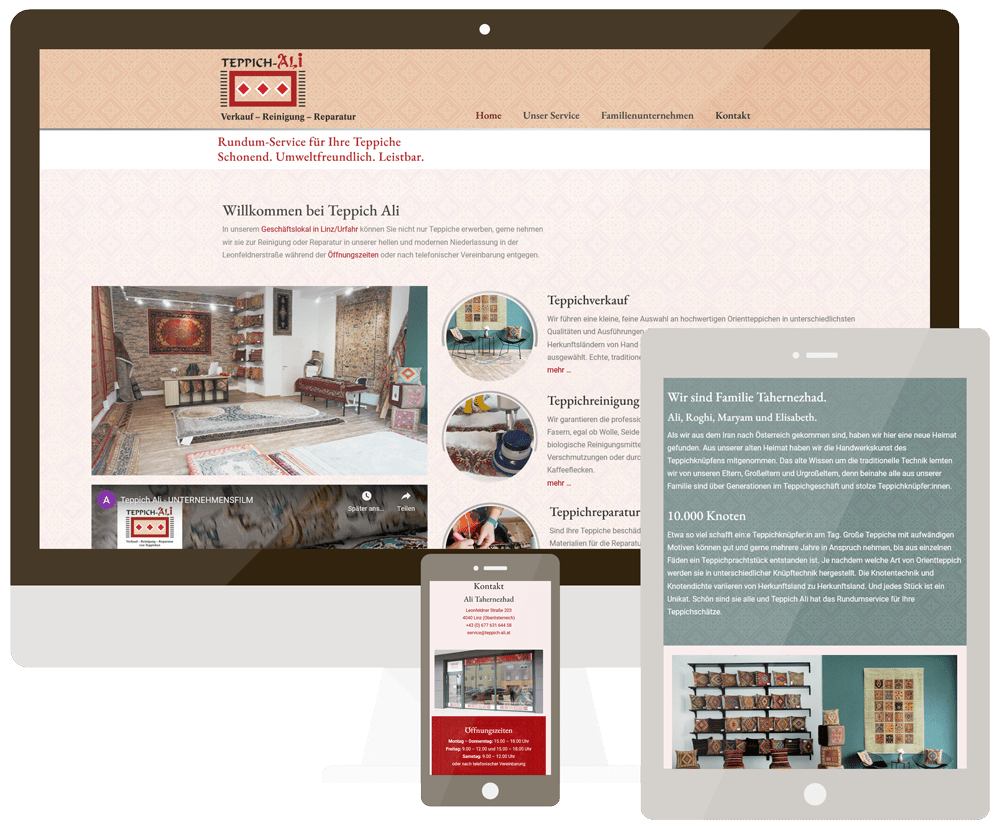 Mockup der Webseite von Teppich-Ali - Webdesign von Teresa Seidel